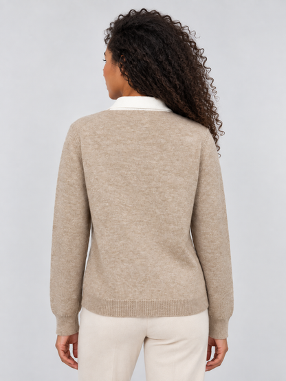 Ruth | Pull torsadé à col, motif losanges et boutonnage à l’encolure