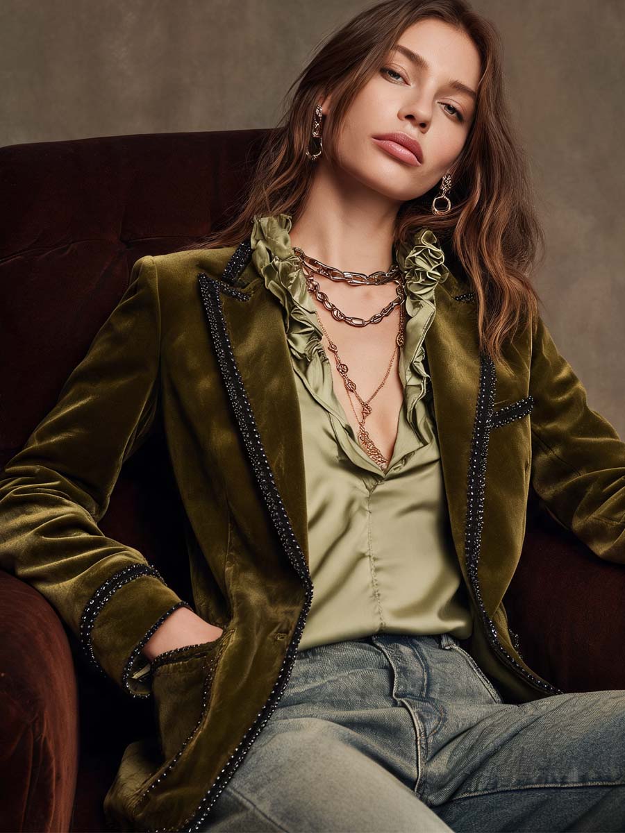 Sabine | Vintage Contrast Trim Blazer