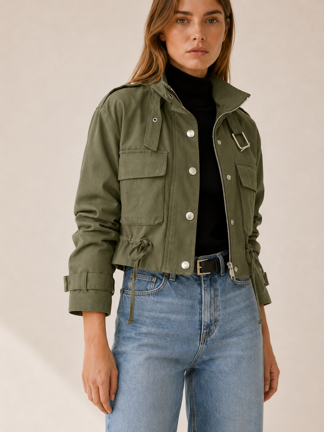 Sabrina | Cropped Drawstring Utility Jacket