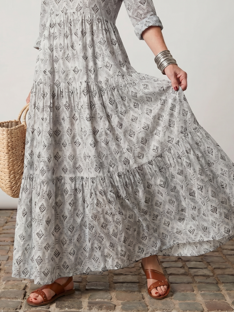 Scarlett | Notch Neck Printed Long Sleeve Maxi Dress