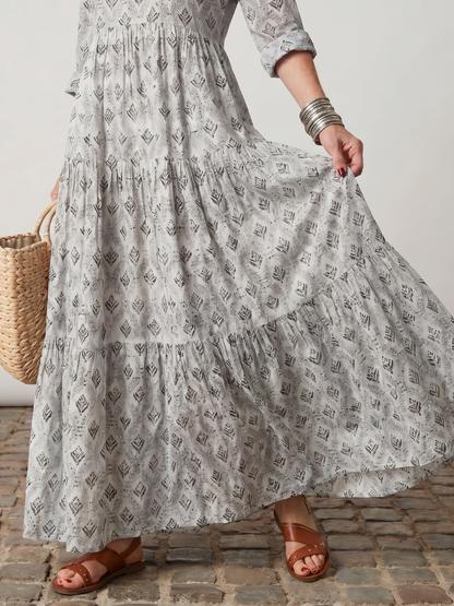 Scarlett | Notch Neck Printed Long Sleeve Maxi Dress