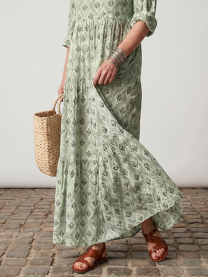 Scarlett | Notch Neck Printed Long Sleeve Maxi Dress