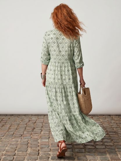 Scarlett | Notch Neck Printed Long Sleeve Maxi Dress