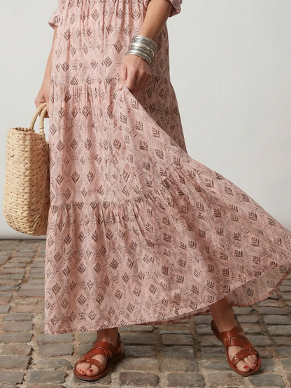Scarlett | Notch Neck Printed Long Sleeve Maxi Dress