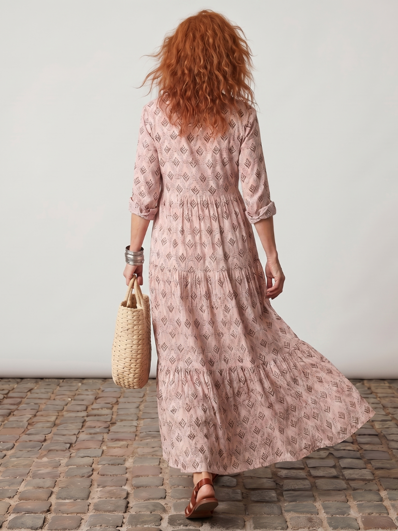 Scarlett | Notch Neck Printed Long Sleeve Maxi Dress