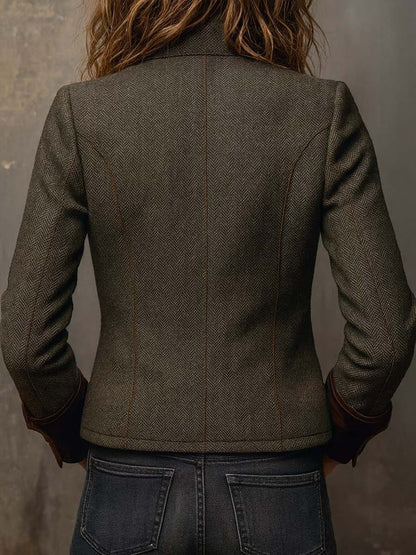 Selene | Vintage Herringbone Contrast Trim Blazer