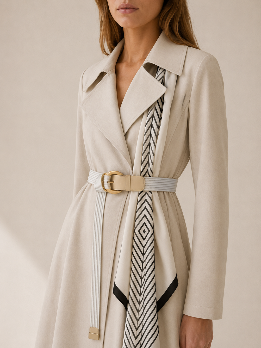 Seraphina | Belted Scarf Long Trench Coat