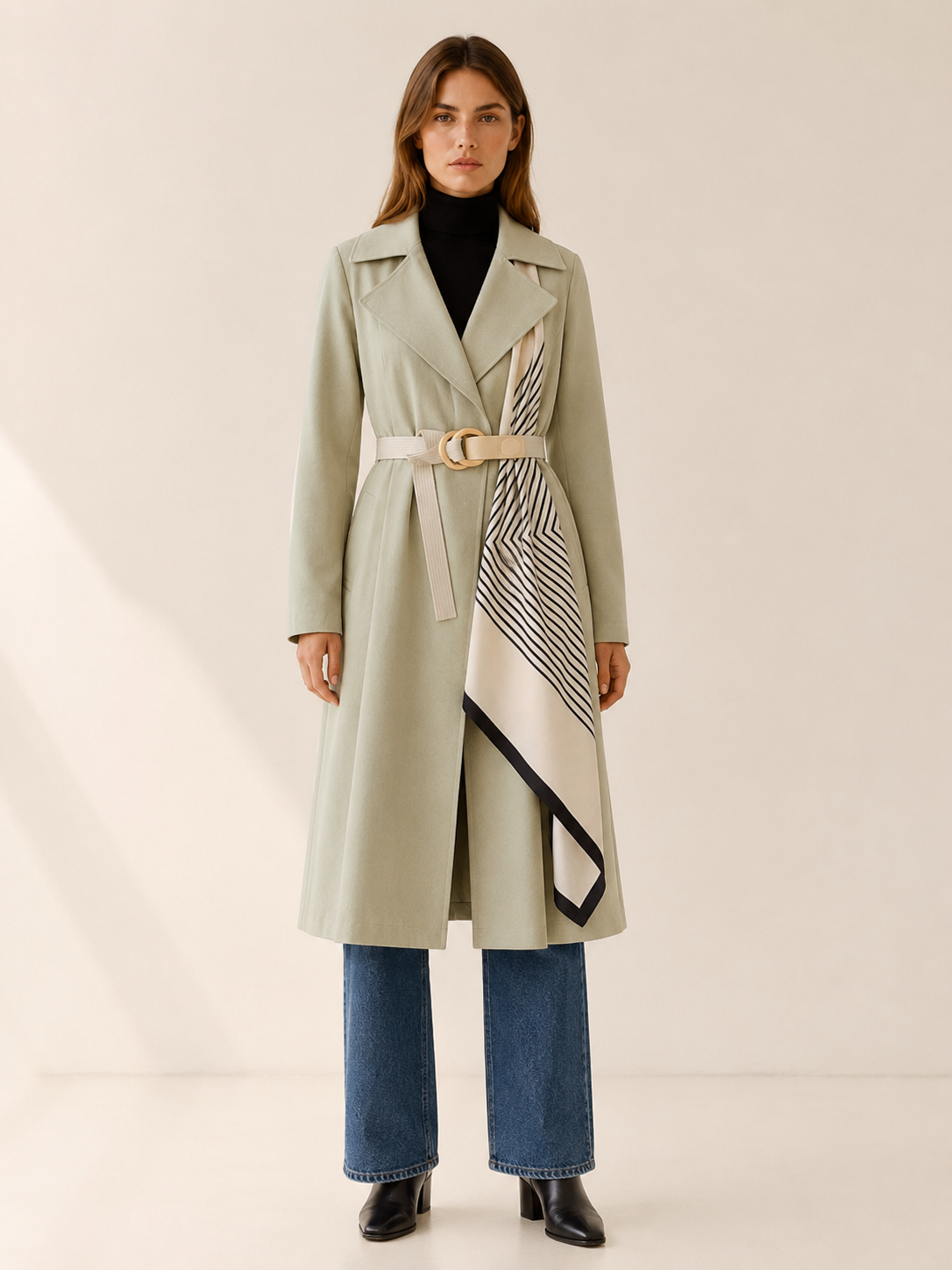 Seraphina | Belted Scarf Long Trench Coat