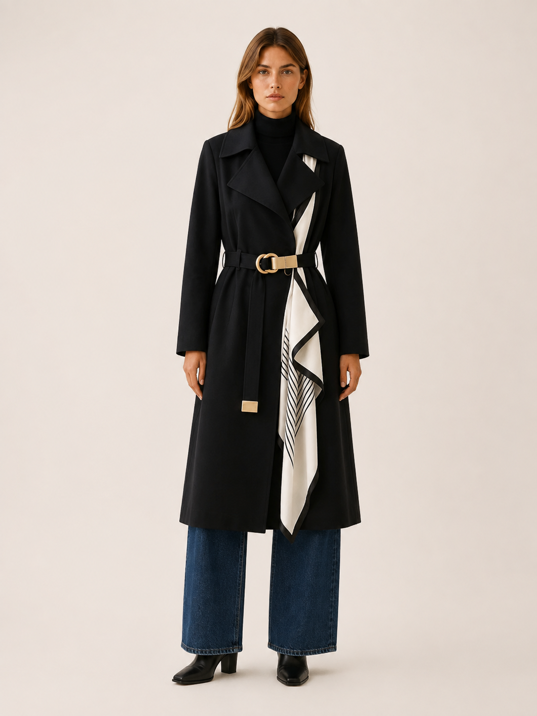 Seraphina | Belted Scarf Long Trench Coat