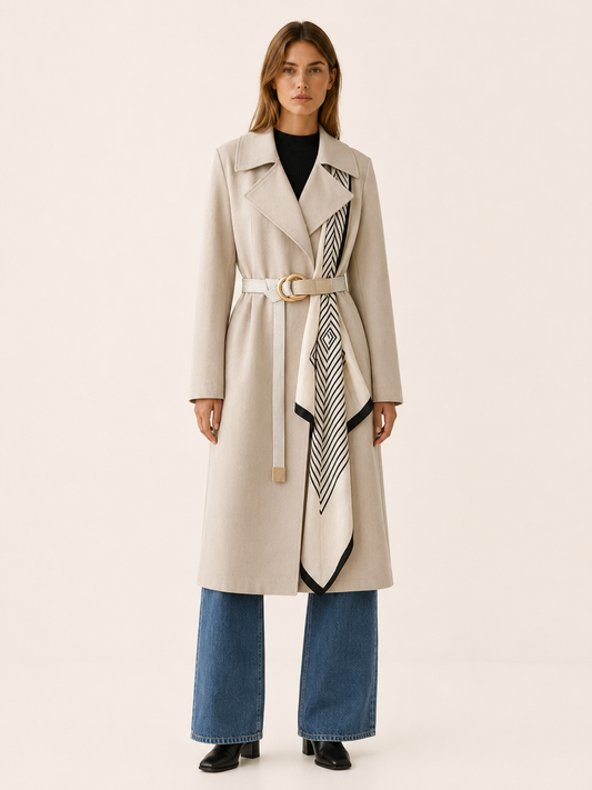 Seraphina | Belted Scarf Long Trench Coat