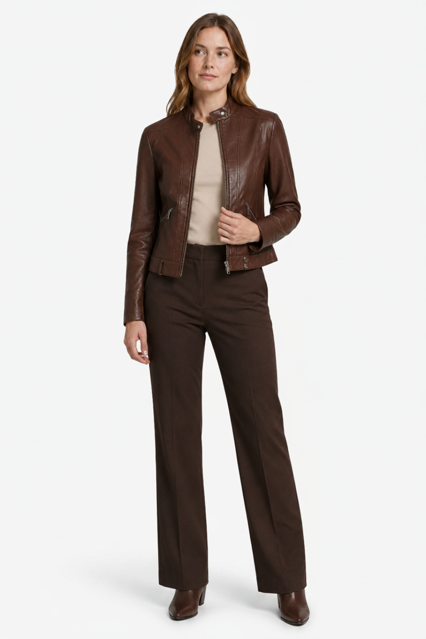 Sienna | High Neck Faux Leather Zip Up Jacket
