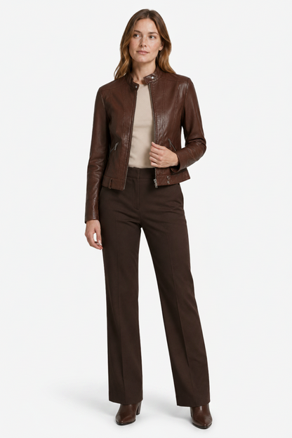 Sienna | High Neck Faux Leather Zip Up Jacket