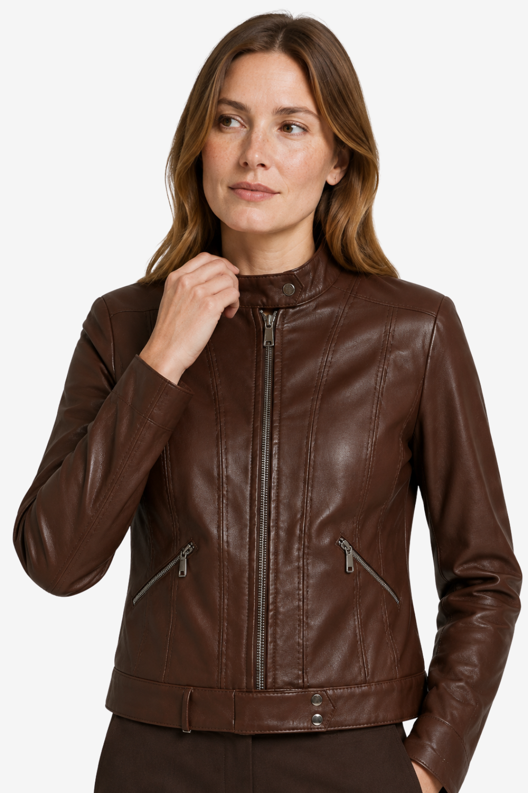 Sienna | High Neck Faux Leather Zip Up Jacket