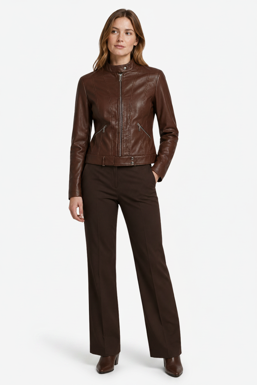 Sienna | High Neck Faux Leather Zip Up Jacket