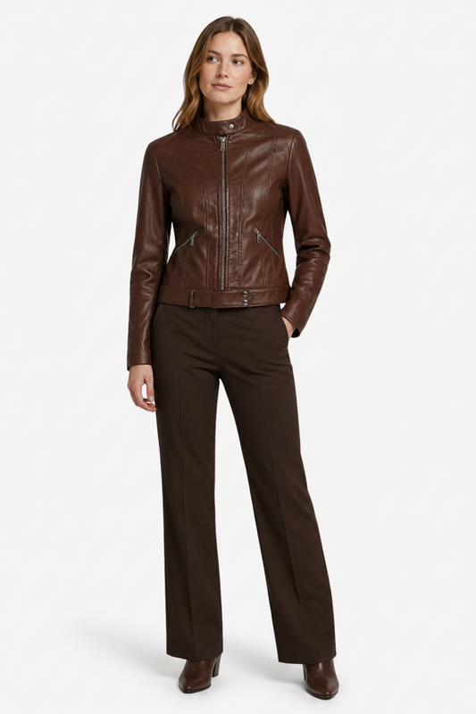 Sienna | High Neck Faux Leather Zip Up Jacket
