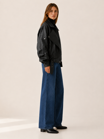 Sienna | Oversized Front Zip Leather Jacket
