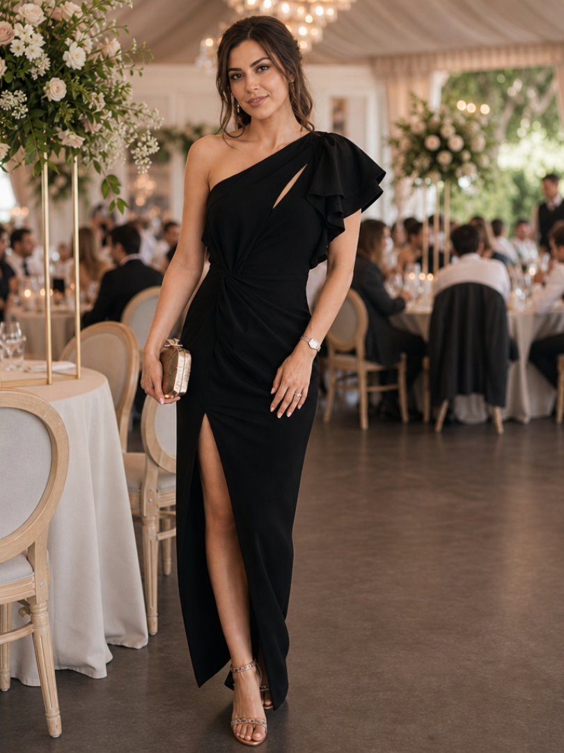Sierra | One Shoulder Draped Bodice Midi Dress