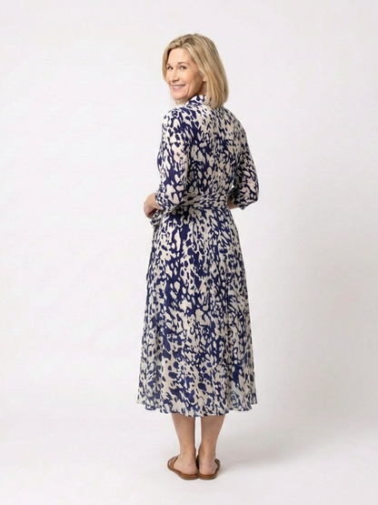 Sofia | Collared Long Sleeve Waist Tie Midi Dress