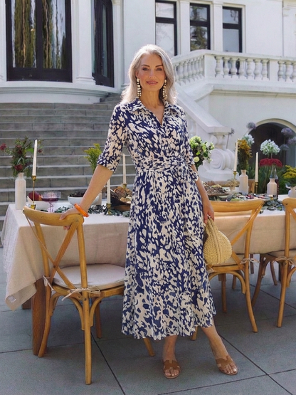 Sofia | Collared Long Sleeve Waist Tie Midi Dress
