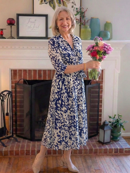 Sofia | Collared Long Sleeve Waist Tie Midi Dress