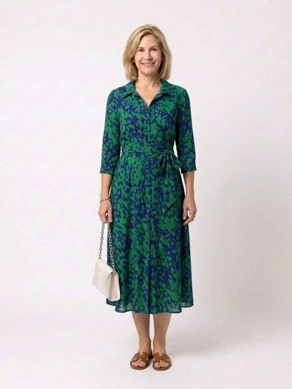 Sofia | Collared Long Sleeve Waist Tie Midi Dress