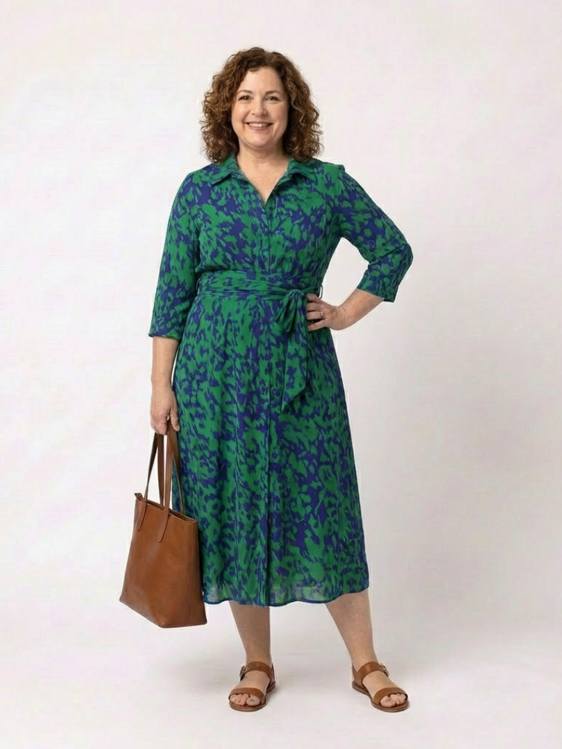 Sofia | Collared Long Sleeve Waist Tie Midi Dress
