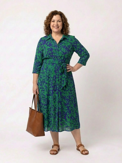 Sofia | Collared Long Sleeve Waist Tie Midi Dress