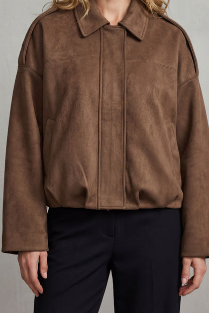 Solenné | Suede Pleated Oversized Bomber Jacket