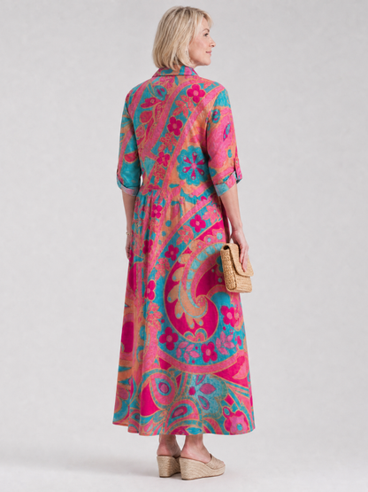 Sophia | Printed Button Front Collared Midi Dress