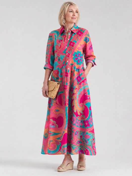 Sophia | Printed Button Front Collared Midi Dress