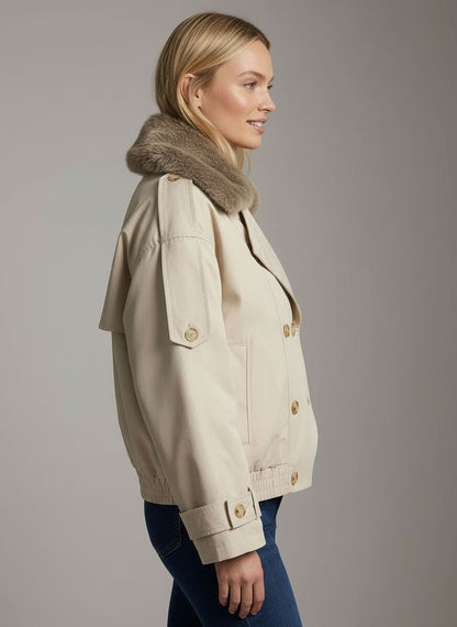 Sophie | Faux Fur Collar Double Breasted Short Trench Coat
