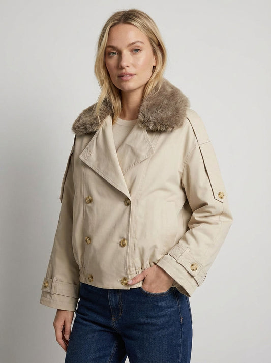 Sophie | Faux Fur Collar Double Breasted Short Trench Coat