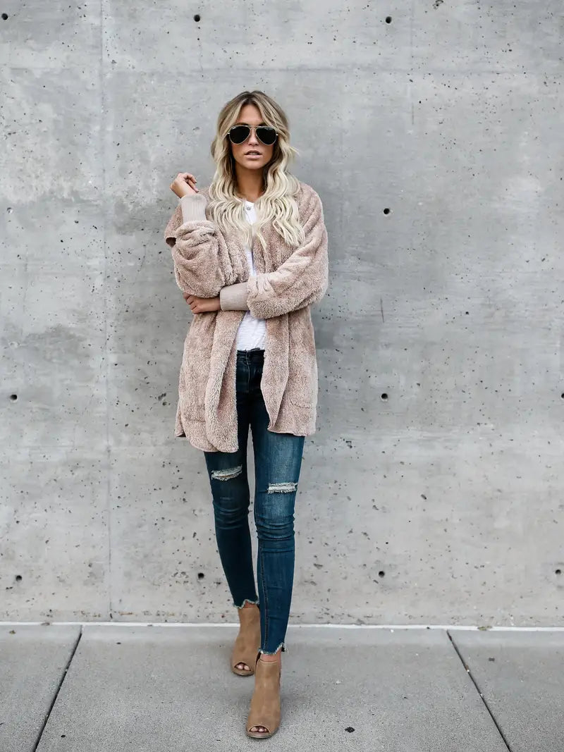 Talia | Relaxed Fit Fluffy Knit Hooded Jacket