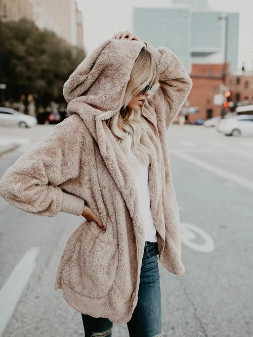 Talia | Relaxed Fit Fluffy Knit Hooded Jacket