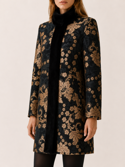 Arabella | Print Faux Fur Trim Longline Coat