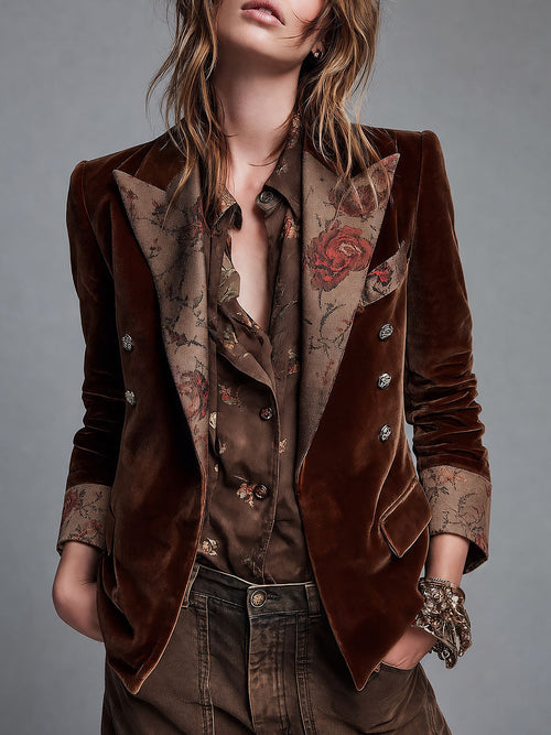 Theodora | Double Breasted Floral Print Lapel Blazer