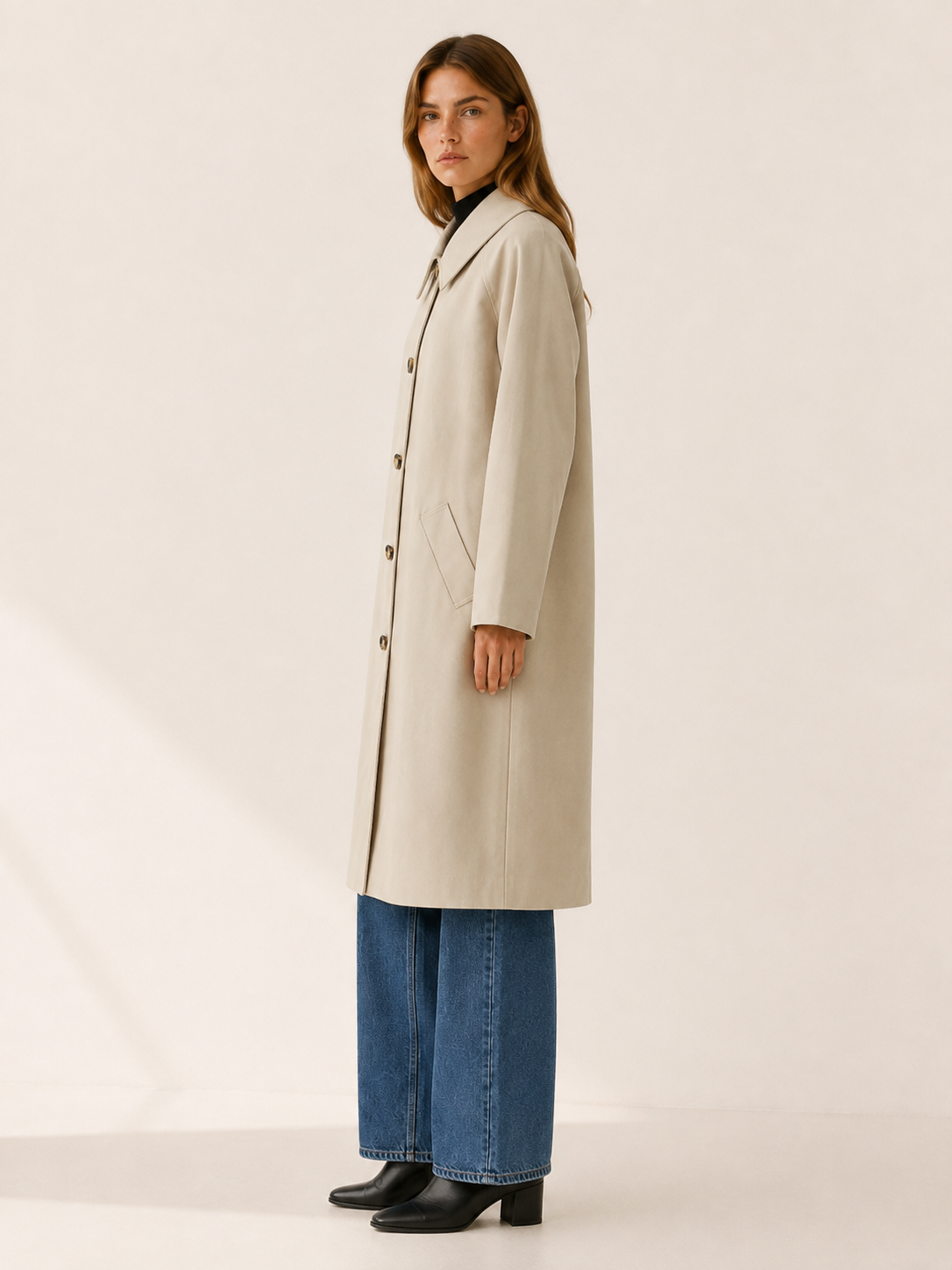 Clara | Single Breasted Button Up Long Trench Coat