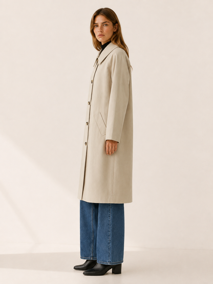 Clara | Single Breasted Button Up Long Trench Coat