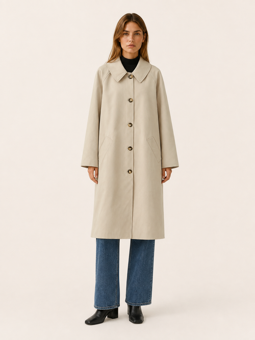 Clara | Single Breasted Button Up Long Trench Coat
