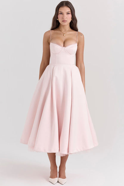 Daisy | Structured Bodice Luxurious Satin Corset Midi Dress