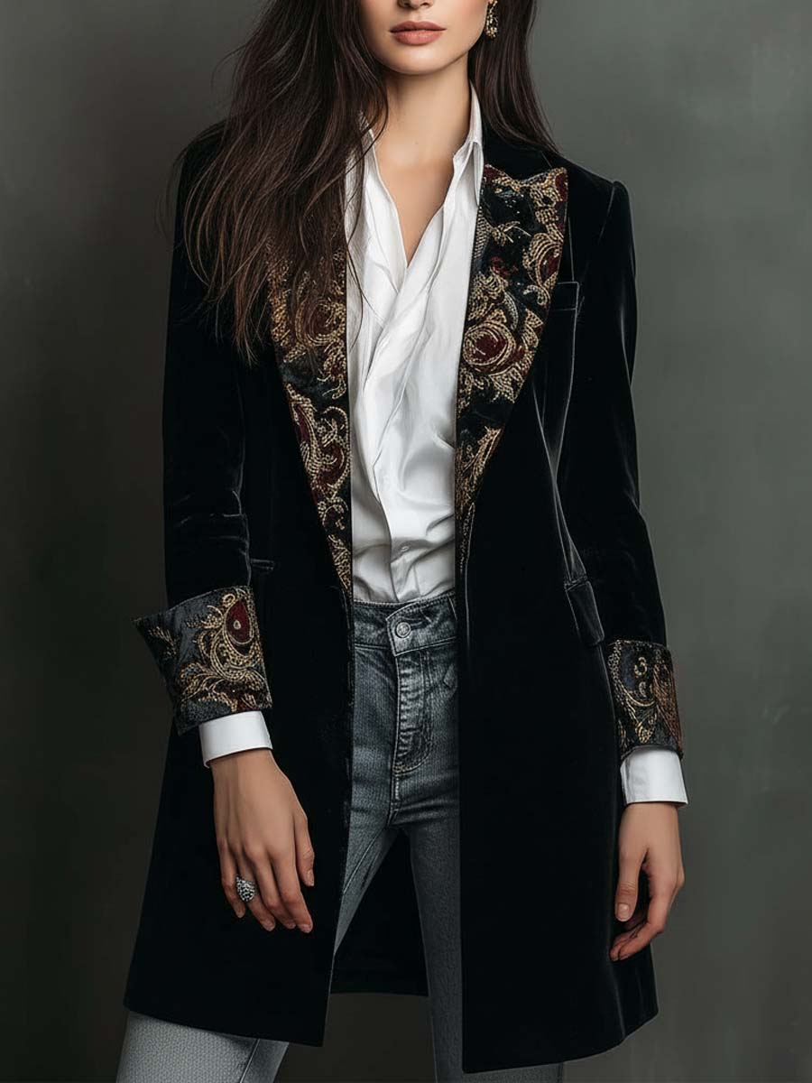 Valentina | Baroque Print Lapel Slim Fit Blazer