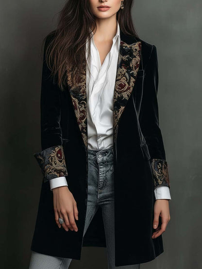 Valentina | Baroque Print Lapel Slim Fit Blazer