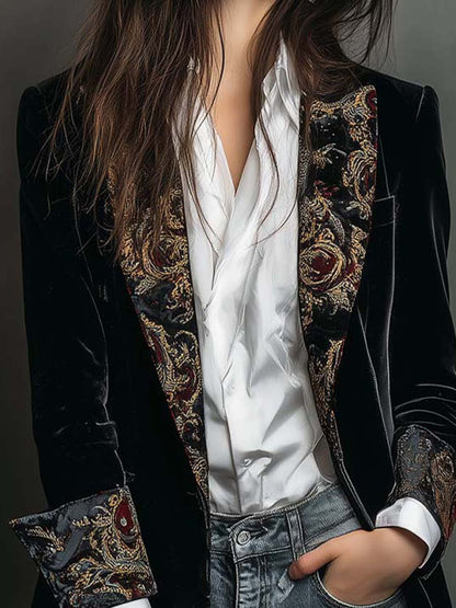 Valentina | Baroque Print Lapel Slim Fit Blazer