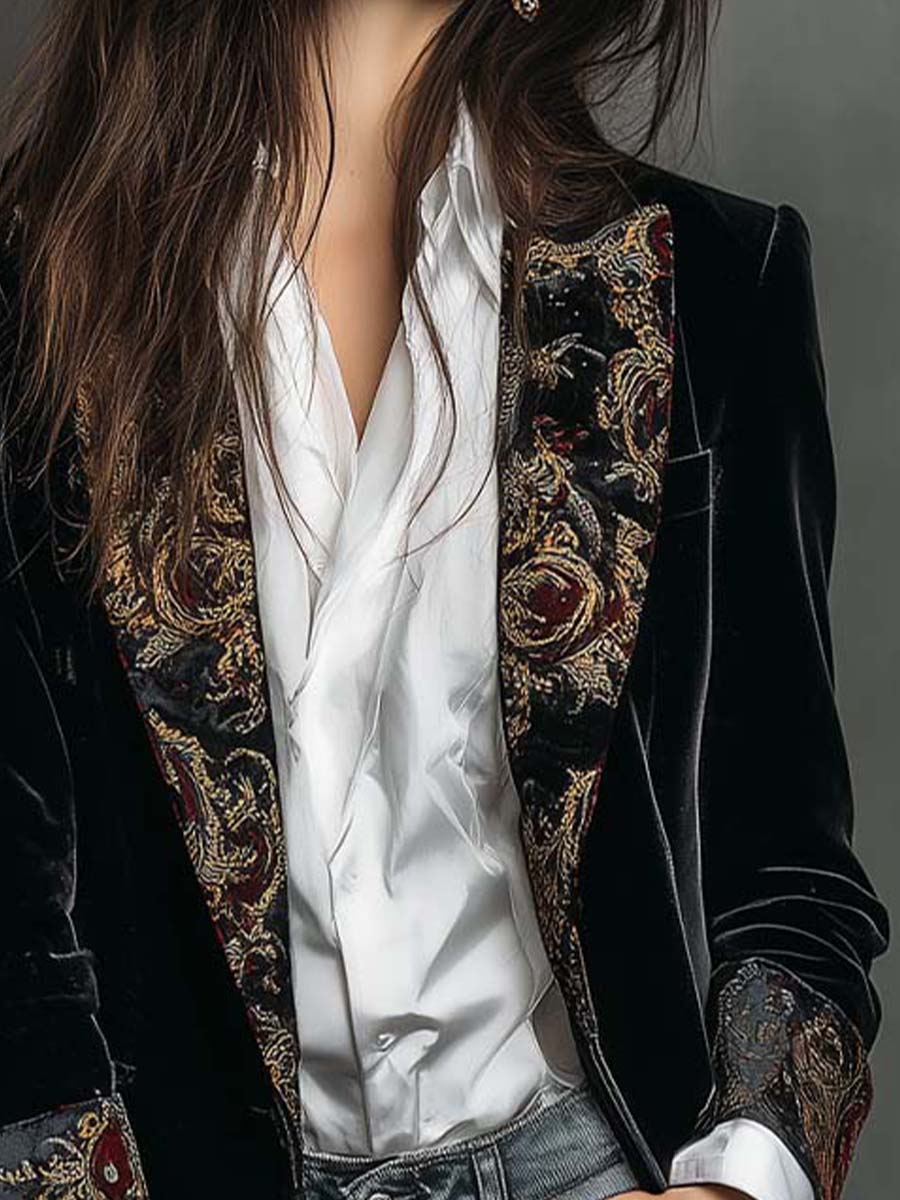 Valentina | Baroque Print Lapel Slim Fit Blazer