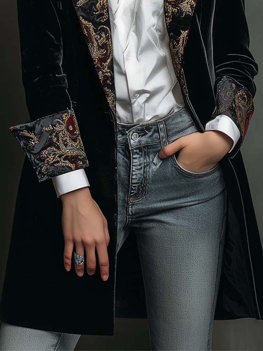 Valentina | Baroque Print Lapel Slim Fit Blazer