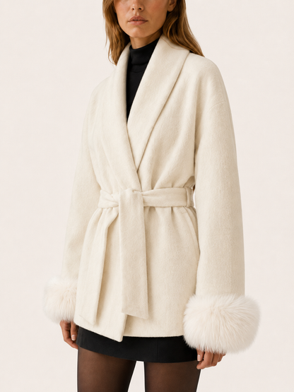 Moria | Faux Fur Shawl Collar Trim Wrap Coat