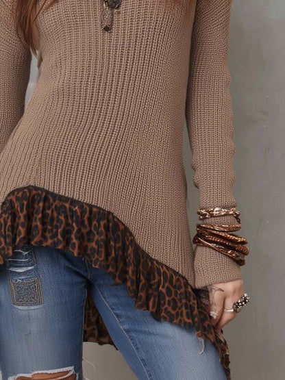 Verna | Suéter de punto con estampado de leopardo y dobladillo con volantes