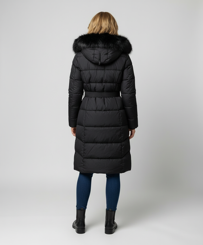 Victoria | Faux Fur Hooded Belted Longline Puffer Coat