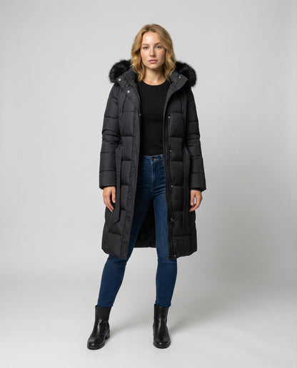 Victoria | Faux Fur Hooded Belted Longline Puffer Coat