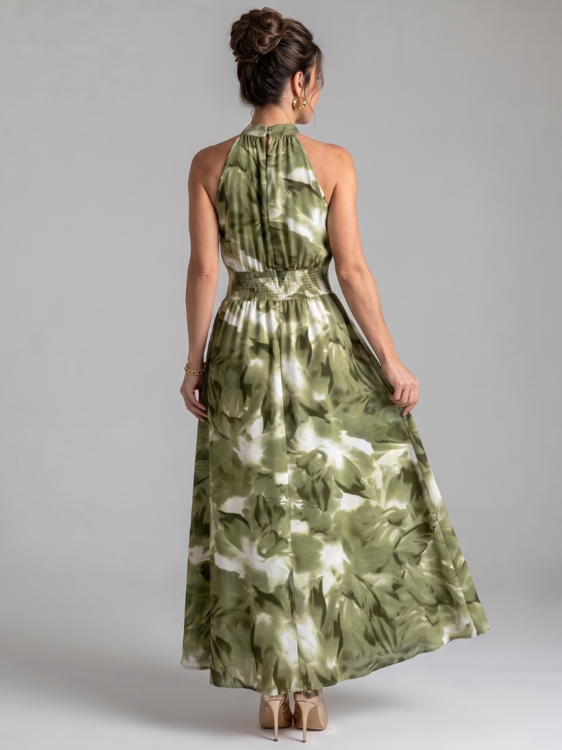 Violet | Gathered Waist Abstract Print Midi Dress